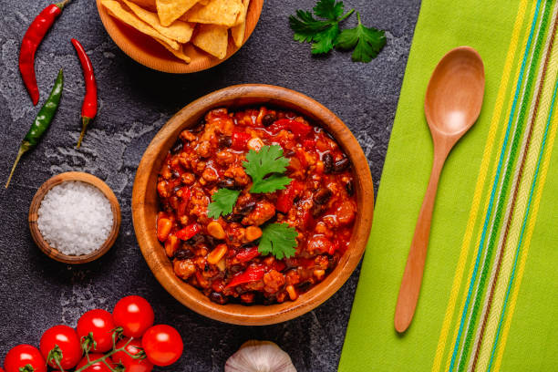 istock Chili Con Carne in bowl on dark background. 1414154557