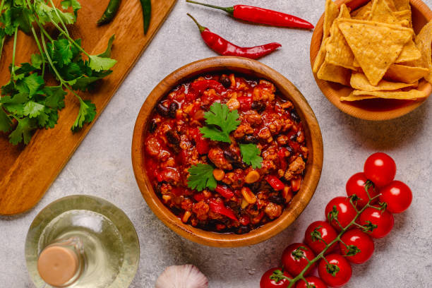 istock Chili Con Carne in bowl on grey background. 1414154793