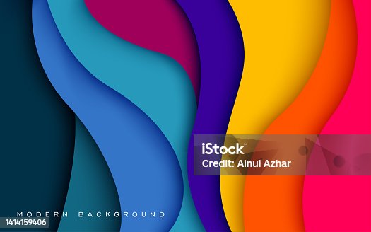 istock multi colored abstract red orange green purple yellow colorful wavy papercut overlap layers background. eps10 vector 1414159406