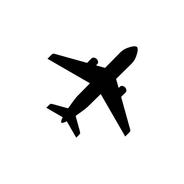 ilustraciones, imágenes clip art, dibujos animados e iconos de stock de icono de avión. pictograma de vuelo de avión. transporte, símbolo de viaje. - one person adult air vehicle commercial airplane
