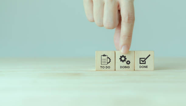 istock Work tracking concept; TO DO, DOING, DONE. Kanban board tools for effective team management. Agile project management tool to help visualize work, limit work-in-progress, and maximize efficiency. 1414164572