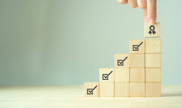 istock Career and employee progression. Personal development concept. Work in progress. Corporate regulatory and compliance. Quality control management, ISO certification. Product, service quality warranty. 1414164634
