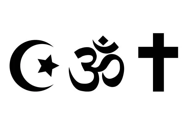 Vector illustration of set of Islamic Cresent, Hindu Om, Christianity cross