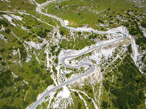 Serpentine road connectine alpine passes Furka and Grimsel