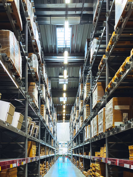 istock Boxes kept on shelves in the warehouse 1414178743