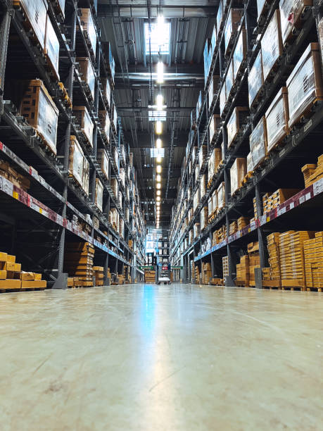 istock Products storehouse interior and distributor shopping mall. 1414179281