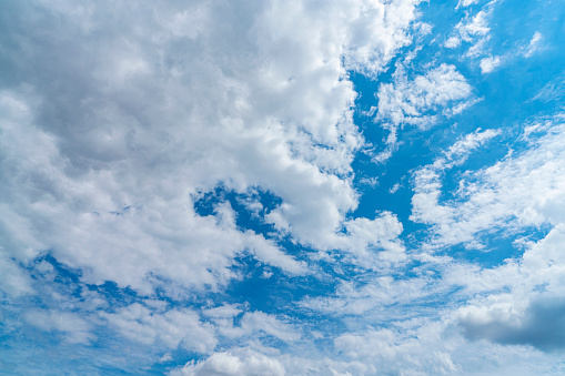 single, small, white cloud on blue sky background