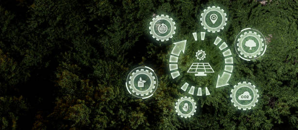 istock Sustainability And Responsibility Reduce Pollution And Carbon Emission Energy Dark Green Banner Background 3d Render 1414184230