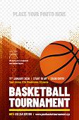 istock Basketball tournament poster template with ball and place for photo 1414184305