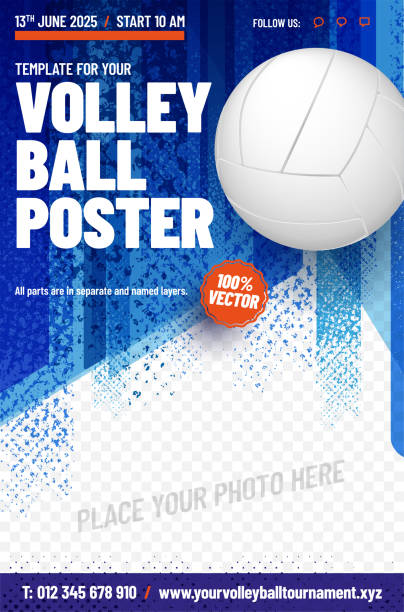 Volleyball poster template with ball and place for your photo Volleyball poster template with ball and place for your photo - vector illustration volleyball ball stock illustrations