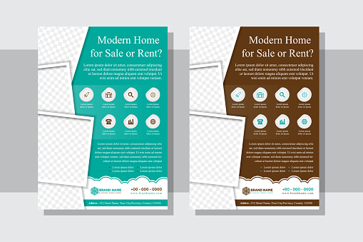 Corporate Business Flyer poster pamphlet brochure cover design layout background, two colors scheme, vector template in A4 size. photo collage, space for photo, tosca or green color. brown background