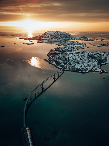 aerial view of the lofoten bridge in norway