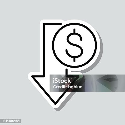 istock Dollar decrease. Icon sticker on gray background 1414186484