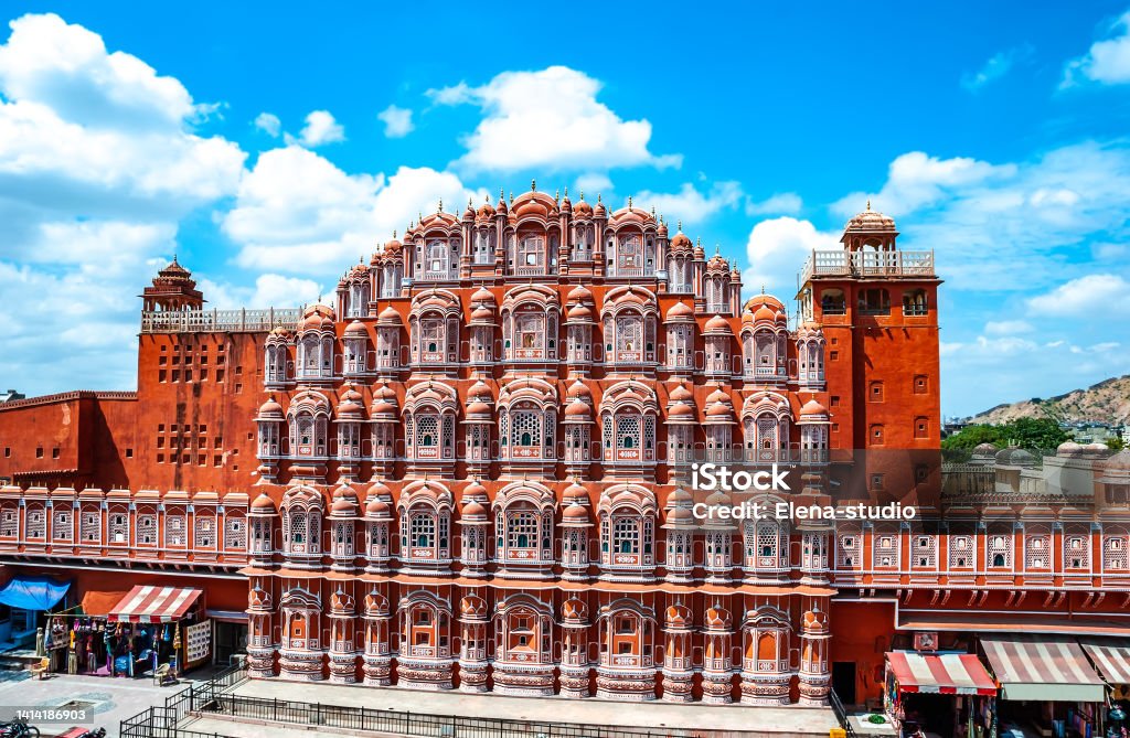 Amazing view of famous Rajasthan landmark - Hawa Mahal palace (Palace of the Winds), Jaipur, Rajasthan, India. Artistic picture. Beauty world. Travel concept. City Stock Photo