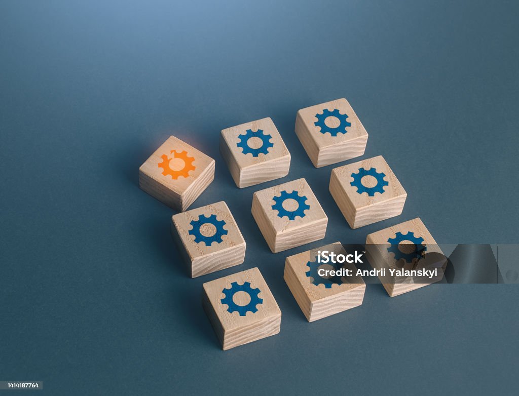 Breakdown in the system. Find the broken part and make repairs. Violation of order, malfunction failure. Determination and correction of the error. Disorder process. Deviation from the norm. Accuracy Stock Photo