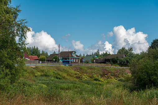 Rural landscape with village houses.