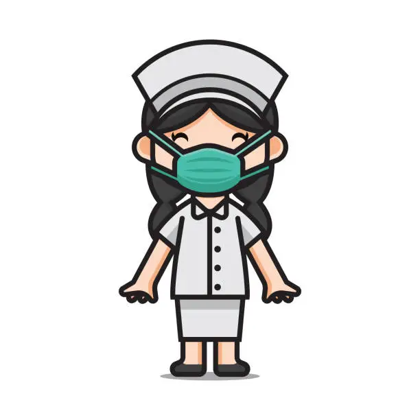 Vector illustration of caracter cute nurse wearing masks