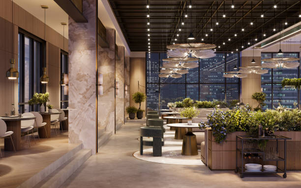 istock 3d rendering of large and luxurious restaurant interior 1414191502