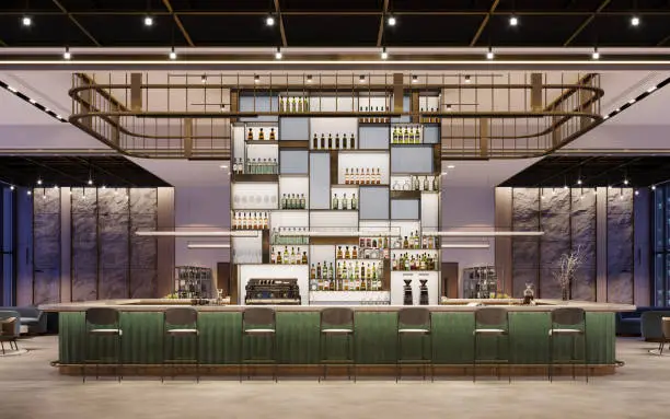 Photo of 3d render of a luxury hotel bar