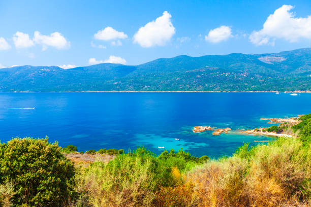 Cupabia beach. Corsica island, coastal landscape on a sunny summer day, France