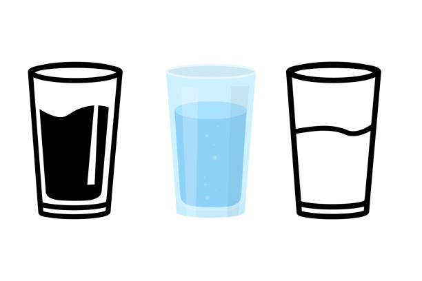 ilustrações, clipart, desenhos animados e ícones de vidro cheio de ícone de conjunto de água. ilustração de vetor isolada em fundo branco - água purificada