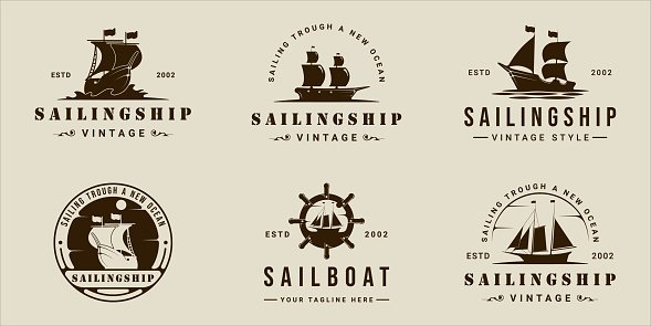 set of sailboat or sailing ship  vintage vector illustration template icon graphic design. bundle collection of various retro marine boat sign or symbol for travel business