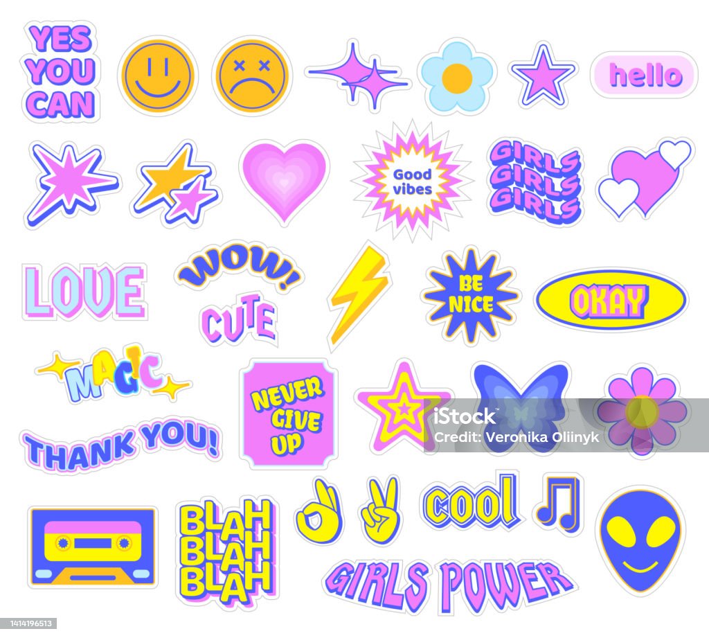 Cool Trendy Retro Stickers With Faces Cartoon Comic Label Patches Funky  Hipster Retrowave Stickers In Geometric Shapes Vector Illustration Of Y2k  90s Graphic Design Badges Stock Illustration - Download Image Now - iStock