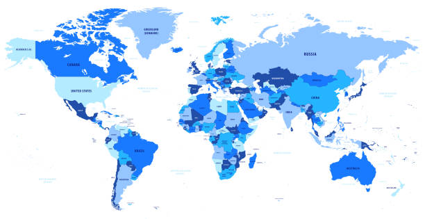 세계지도 국가 이름 바다 이름 세계지도의 벡터 - world map stock illustrations