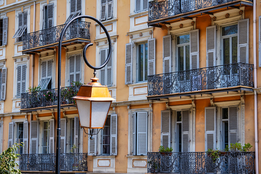Classic French apartment building in the old town of Nice on the Cote d'Azur in France.