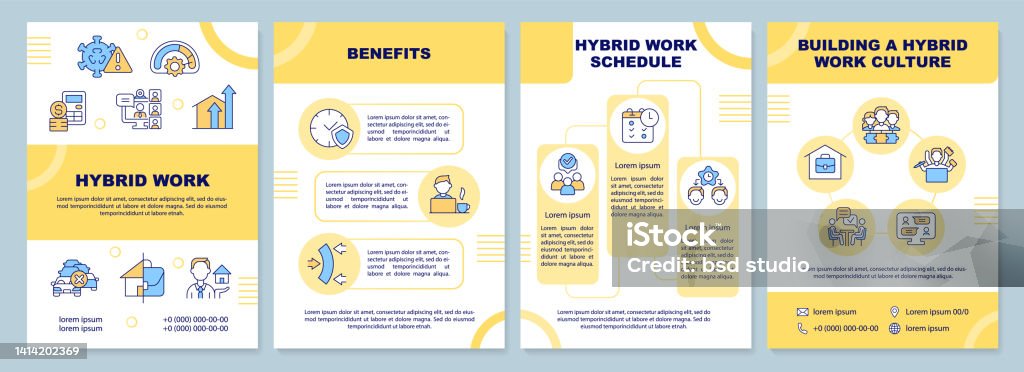 Hybrid Work Module Logo Hybrid Work Yellow Brochure Template Stock Illustration - Download ...