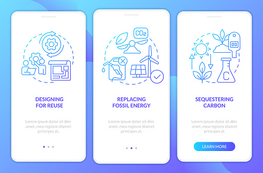 istock Carbon removal strategies blue gradient onboarding mobile app screen 1414202957