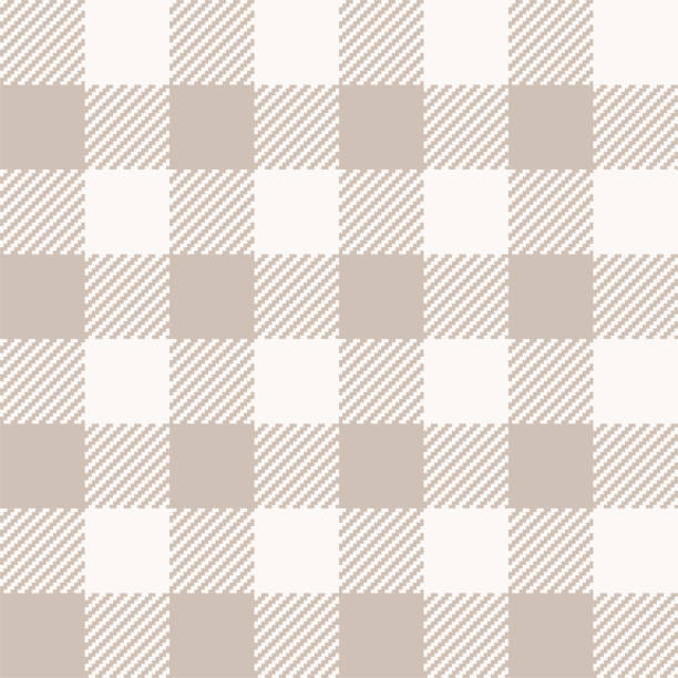 illustrazioni stock, clip art, cartoni animati e icone di tendenza di modello di controllo del bufalo senza cuciture in marrone pastello e bianco. sfondo a quadri boscaiolo vettoriale - gingham pattern