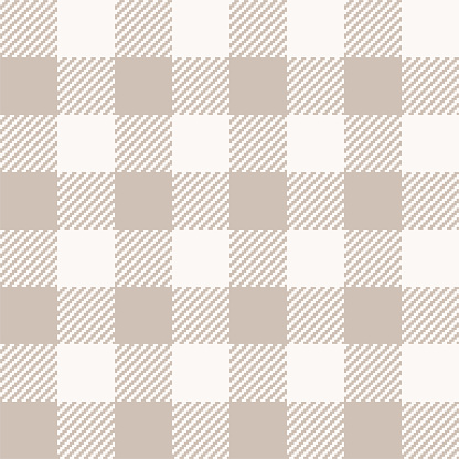 Seamless buffalo check pattern in pastel brown and white. Vector lumberjack plaid background. Fabric texture print for clothing, wrapping paper, scrapbooking, wallpapers, decor, interior design
