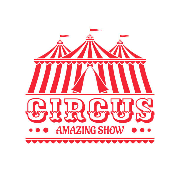 Circus emblem, icon with tent or marquee. Carnival, fair show, amusement park sign. Vintage design element. Vector illustration.