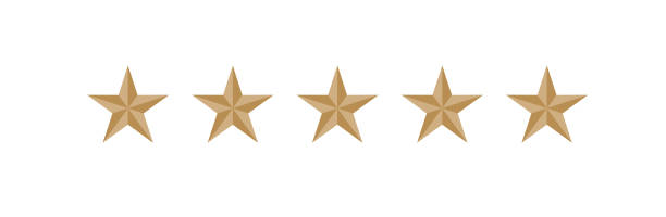 istock Five volumetric gold stars. Five-pointed star 3D. Quality and rating symbol. 1414208546