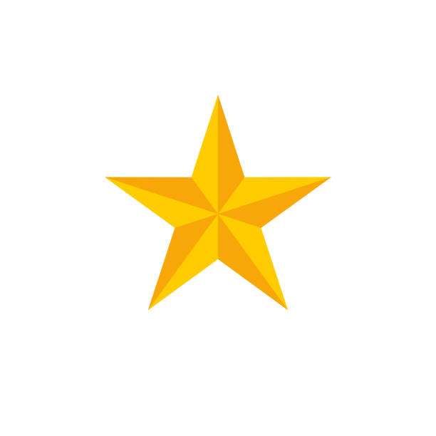 Volumetric gold star. Five-pointed star 3D. Quality and rating symbol. Isolated vector illustration on white background. star stock illustrations