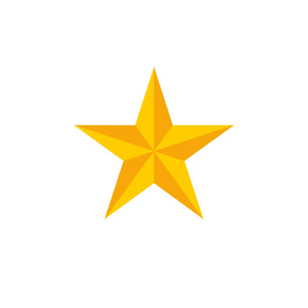 Volumetric gold star. Five-pointed star 3D. Quality and rating symbol. Isolated vector illustration on white background. star shape stock illustrations