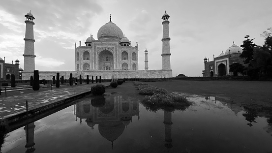 Taj Mahal monument, one of the 7 wonders of the world and UNESCO heritage site in Agra, India.