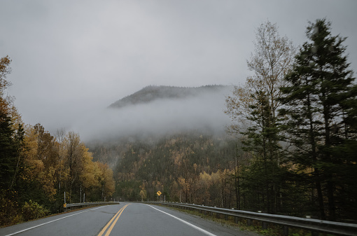 Driving on the road in Gaspe peninsula