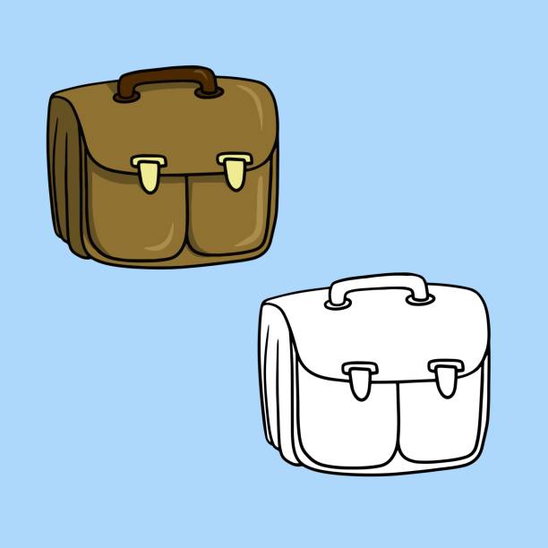 ilustraciones, imágenes clip art, dibujos animados e iconos de stock de un conjunto de ilustraciones, un maletín cuadrado de cuero marrón, una bolsa de documentos, dibujos animados vectoriales - briefcase luggage brown black