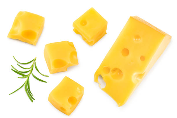 istock cheese slices with rosemary isolated on white background. Clipping path and full depth of field. Top view 1414215144