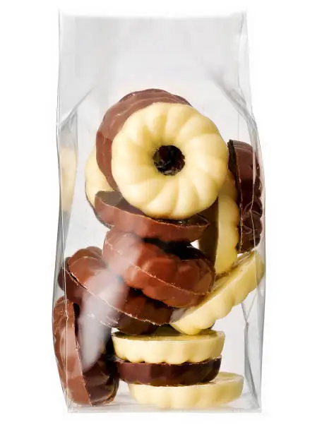 Photo of Chistmas wreath chocolate in a plastic bag