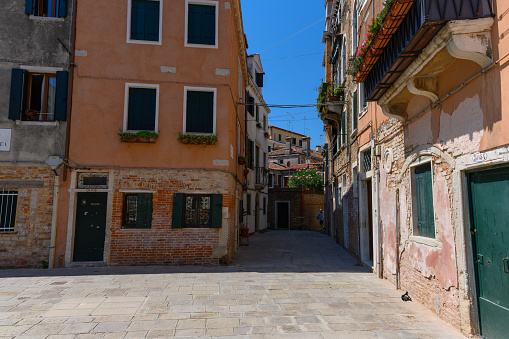 Venice streets, Venice, Veneto, Ital. July 25, 2022. Editorial stock picture of streets, alleys and buildings in the beautiful city of Venice, Italy. It is a beautiful sunny summer day.