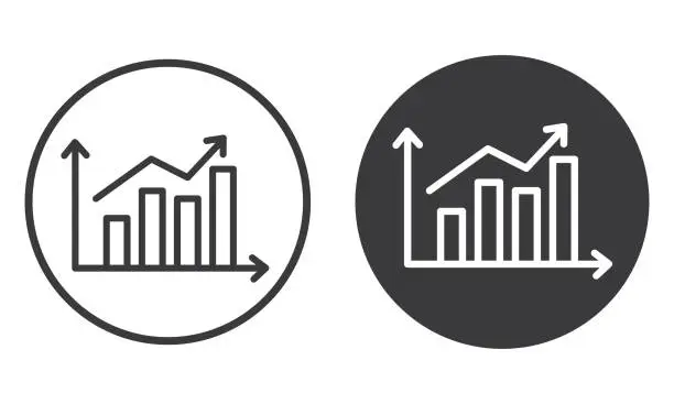 Vector illustration of Linear icons of a graph with ascending arrows in two variants.