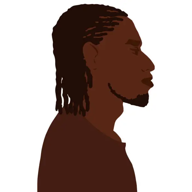 Vector illustration of African american man side view portrait with braids hairstyle vector illustration isolated