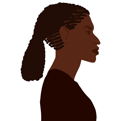 African american man side view portrait with braids ponytail and undercut hairstyle vector art illustration isolated