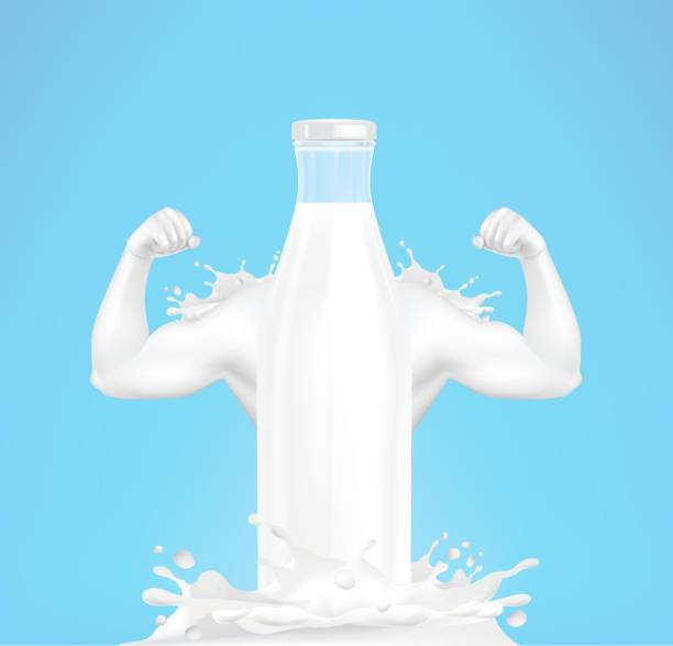 istock Bottle With Splash Of Milk In Form Of Strong Arm Concept. EPS10 Vector 1414226354