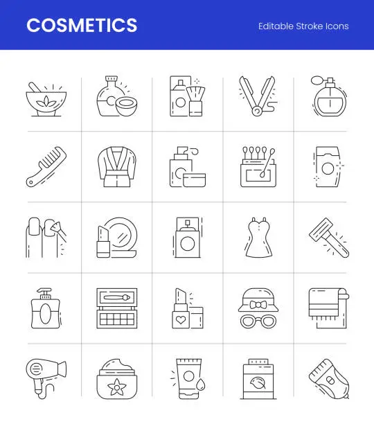 Vector illustration of Cosmetics Editable Stroke Line Icons