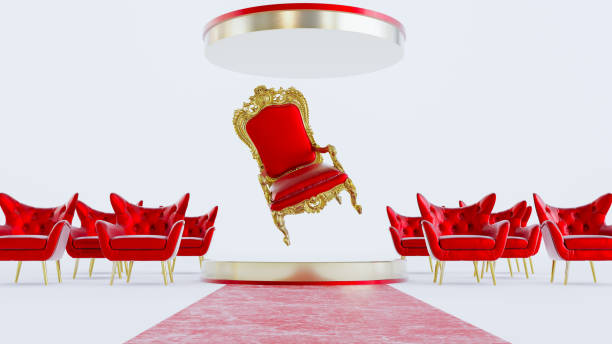 istock falling red king throne with red armchair on white background, 1414227986