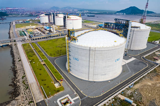 istock Liquefied Natural Gas (LNG) tanks at regasification terminal 1414231010